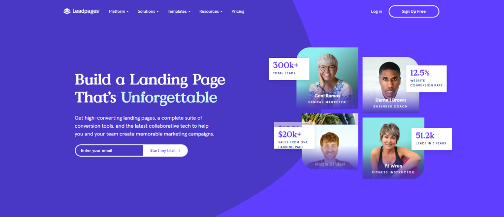 Leadpages drag-and-drop landing page builder
