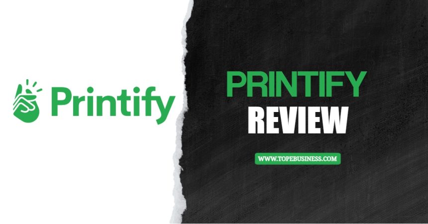 a black and white background with green text Printify Review