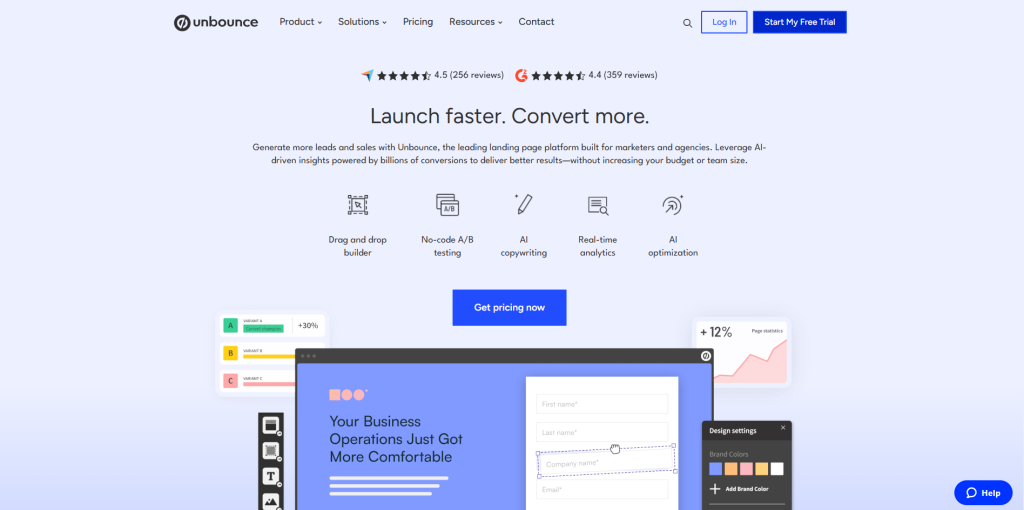 Unbounce AI landing page optimization tool

